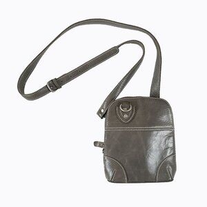 Bobo Neutral Leather Compact Bag Taupe Gray Commuter Office Crossbody Purse City